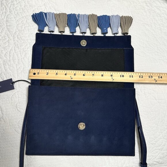 Rebecca Minkoff Navy Women's Love Suede Crossbody With Tassels Purse Bag Clutch - Picture 16 of 16